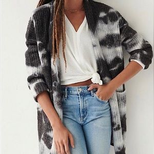 Anthropologie Gray/Black Oversized Tie Dye Sweater Jacket, S